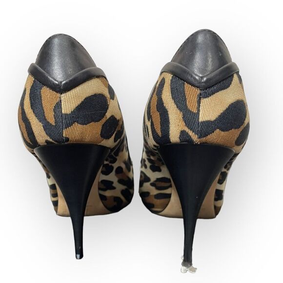 Giuseppe Zanotti Leopard Print Canvas Peep Toe Pumps 37.5 w/ dustbag - Picture 6 of 11